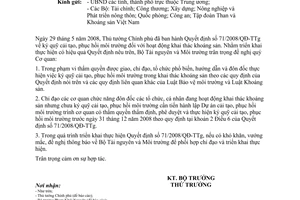 Công văn  3441/BTNMT-TCMT triển khai thực hiện QĐ 71/2008/QĐ-TTg ký quỹ cải tạo, phục hồi môi trường