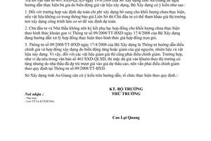 Công văn 1849/BXD-KTXD Hướng dẫn thực hiện TT 09/2008/TT-BXD và VB 1551/BXD-KTXD thực hiện bù giá