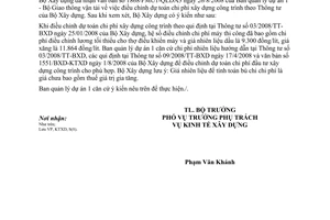 Công văn  185/BXD-KTXD Điều chỉnh dự toán chi phí đầu tư xây dựng công trình