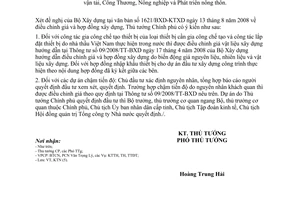 Công văn  1565/TTg-KTN điều chỉnh giá và hợp đồng xây dựng