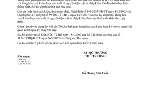 Công văn  11270/BTC-CST thuế xuất khẩu hàng hóa sản xuất từ nguyên liệu, vật tư nhập khẩu