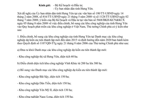Công văn 1584/TTg-KTN năm 2008 bổ sung Quy hoạch phát triển các KCN ở Việt Nam