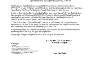 Công văn  6360/VPCP-ĐMDN cổ phần hóa Ngân hàng Ngoại thương Việt Nam