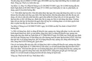 Công văn  3651/TCT-CS  ghi hoá đơn hàng khuyến mại