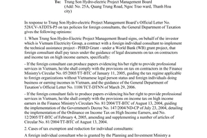 Official Dispatch No. 3316/TCT-HT, On tax policies for foreign consultants