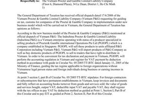 Official Dispatch No. 3387/TCT-CS tax customs for the P&G Company in Vietnam model of global business