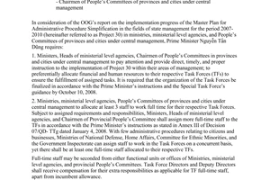 Official Dispatch No. 6279/VPCP-TCCV of September 23, 2008, announcement of PM’s instruction on the implementation of Project 30 in ministries, ministerial level agencies, and provincial People’s Committees
