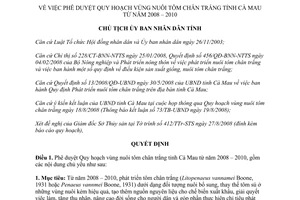 Quyết định 1239/QĐ-UBND năm 2008 phê duyệt Quy hoạch vùng nuôi tôm chân trắng