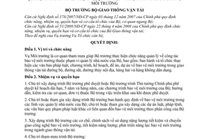 Quyết định 2676/QĐ-BGTVT quy định chức năng, nhiệm vụ, quyền hạn và bộ máy tổ chức của Vụ Môi trường