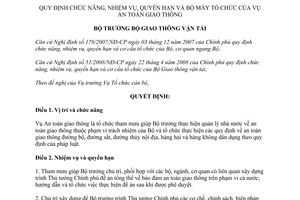 Quyết định 2675/QĐ-BGTVT năm 2008 Chức năng nhiệm vụ quyền hạn bộ máy Vụ ATGT
