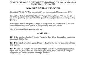 Quyết định 74/2008/QĐ-UBND Quy chế tổ chức hoạt động Ban An toàn giao thông