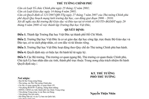 Quyết định 1196/QĐ-TTg thành lập Trường Đại học Việt Đức