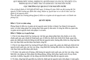 Quyết định 77/QĐ-TNN quy định chức năng, nhiệm vụ, quyền hạn và cơ cấu tổ chức của Phòng Quản lý điều tra và Giám sát tài nguyên nước