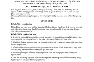 Quyết định 80/QĐ-TNN quy định chức năng, nhiệm vụ, quyền hạn và cơ cấu tổ chức của Phòng Khoa học công nghệ và Hợp tác quốc tế