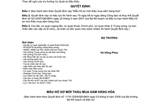 Quyết định 1118/2008/QĐ-BKH Mẫu hồ sơ mời thầu mua sắm hàng hóa