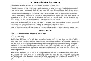 Quyết định 19/2008/QĐ-UBND chức năng nhiệm vụ Sở Văn hoá thể thao du lịch Sơn La