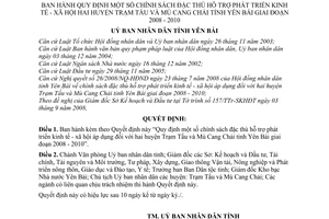 Quyết định 21/2008/QĐ-UBND chính sách đặc thù hỗ trợ phát triển kinh tế - xã hội áp dụng hai huyện Trạm Tấu  Mù Cang Chải