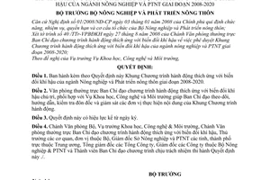 Quyết định 2730/QĐ-BNN-KHCN khung chương trình hành động thích ứng với biến đổi khí hậu của ngành nông nghiệp và phát triển nông thôn  2008-2020