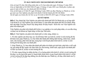 Quyết định 70/2008/QĐ-UBND thành lập Viện Nghiên cứu phát triển thành phố Hồ Chí Minh