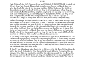 Chỉ thị 17/2008/CT-UBND quản lý nhà nước vật liệu xây dựng địa bàn thành phố Hồ Chí Minh