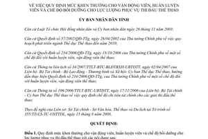 Quyết định 35/2008/QĐ-UBND quy định mức khen thưởng cho vận động huấn luyện viên