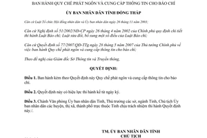 Quyết định số 947/QĐ-UBND-HC Quy chế phát ngôn cung cấp thông tin báo chí tỉnh Đồng Tháp