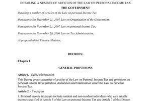 Decree No. 100/2008/ND-CP of September 8, 2008, detailing a number of articles of the Law on Personal Income tax.