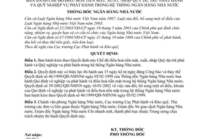 Quyết định 25/2008/QĐ-NHNN Chế độ điều hoà tiền mặt, xuất, nhập Quỹ dự trữ phát hành và Quỹ nghiệp vụ phát hành trong hệ thống Ngân hàng Nhà nước