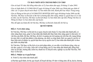 Quyết định 80/2008/QĐ-UBND chức năng nhiệm vụ Sở Văn hóa thể thao du lịch Cần Thơ