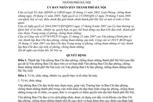 Quyết định 07/2008/QĐ-UBND lập và quy định chức năng, nhiệm vụ, quyền hạn, cơ cấu tổ chức của Văn phòng Ban Chỉ đạo phòng, chống tham nhũng TP Hà Nội