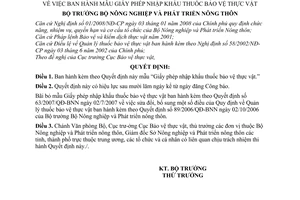 Quyết định 91/2008/QĐ-BNN mẫu Giấy phép nhập khẩu thuốc bảo vệ thực vật