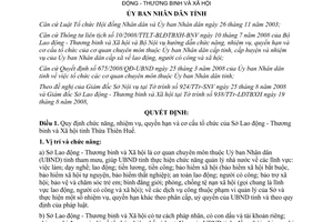 Quyết định 2050/QĐ-UBND quyền hạn cơ cấu tổ chức Sở Lao động thương binh xã hội Thừa Thiên Huế