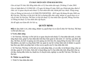 Quyết định 45/2008/QĐ-UBND chức năng nhiệm vụ Sở Văn hoá thể thao du lịch Hải Dương