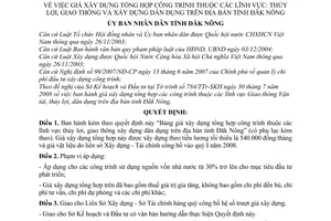 Quyết định 27/2008/QĐ-UBND giá xây dựng tổng hợp công trình