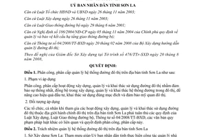 Quyết định 16/2008/QĐ-UBND phân cấp quản lý đường giao thông đô thị Sơn La
