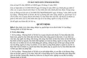 Quyết định 46/2008/QĐ-UBND chức năng nhiệm vụ Sở Lao động Hải Dương