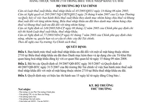 Quyết định 76/2008/QĐ-BTC mức thuế suất thuế nhập khẩu ưu đãi đối với một số mặt hàng thuộc nhóm 2710 tại Biểu thuế nhập khẩu ưu đãi