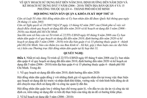 Nghị quyết 48/2008/NQ-HĐND quy hoạch sử dụng đất đến năm 2010, định hướng đến năm 2020 và kế hoạch sử dụng đất 5 năm (2006 - 2010)  quận 4