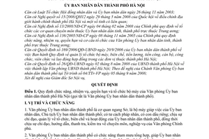 Quyết định 08/2008/QĐ-UBND quy định chức năng, nhiệm vụ, quyền hạn và tổ chức bộ máy của Văn phòng Ủy ban nhân dân thành phố Hà Nội