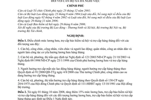 Nghị định 101/2008/NĐ-CP điều chỉnh lương hưu, trợ cấp bảo hiểm xã hội hàng tháng đối với cán bộ xã đã nghỉ việc