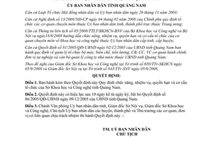 Quyết định 34/2008/QĐ-UBND chức năng nhiệm vụ Sở Khoa học công nghệ Quảng Nam