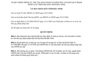 Quyết định 132/2008/QĐ-UBND trình tự thủ tục ban hành kiểm tra văn bản quy phạm pháp luật Bắc Ninh