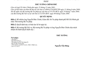 Quyết định 1256/QĐ-TTg bổ nhiệm ông Nguyễn Đức Chính giữ chức Thứ trưởng Bộ Tư pháp