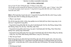 Quyết định 1251/QĐ-TTg  phê duyệt Quy hoạch cấp nước 3 vùng kinh tế trọng điểm Bắc Bộ, miền Trung và phía Nam đến năm 2020