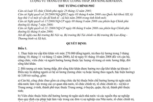 Quyết định 127/2008/QĐ-TTg trợ cấp khó khăn cán bộ, công chức, viên chức và lực lượng vũ trang có mức lương thấp, đời sống khó khăn