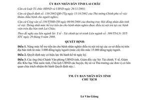 Quyết định 1341/QĐ-UBND năm 2008 nâng mức hỗ trợ tiền ăn cho bệnh nhân nghèo