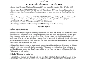 Quyết định 85/2008/QĐ-UBND chức năng nhiệm vụ chi cục Bảo vệ môi trường Cần Thơ