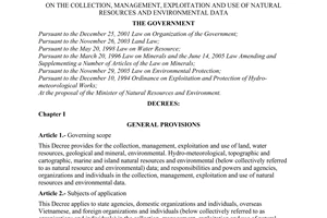 Decree No. 102/2008/ND-CP of September 15,2008, on the collection, management, exploitation and use of natural resources and environmental data.