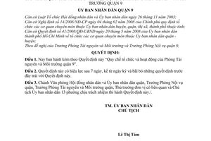 Quyết định 29/2008/QĐ-UBND Quy chế tổ chức và hoạt động của Phòng Tài nguyên và Môi trường quận 9