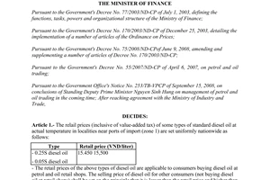 Decision No. 78/2008/QD-BTC of September 16, 2008, on reduction of selling prices of diesel oil and management mechanism for petrol and oil trading.